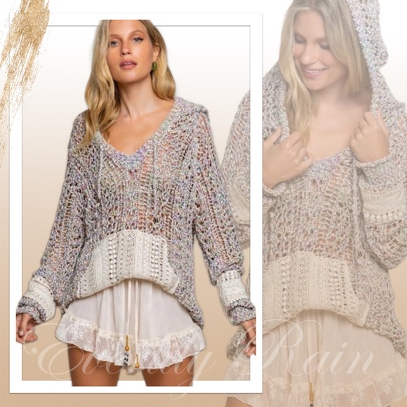 POL Sweaters - LAST ONE! Rainbow Open Stitch Hooded Sweater